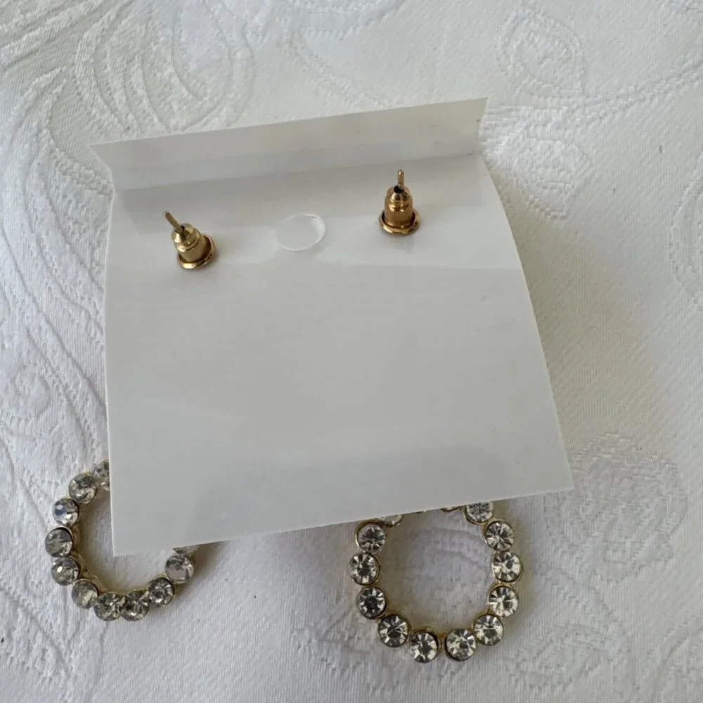 Pastel Faux Pink Stone Crystal Gold Rhinestone Earrings Dangle Drop Party NEW